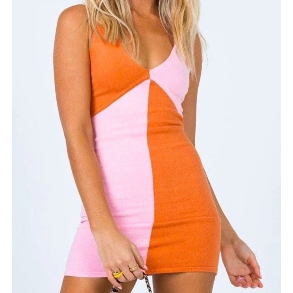 PRINCESS POLLY Mini Dress Pink & Orange Size S/M